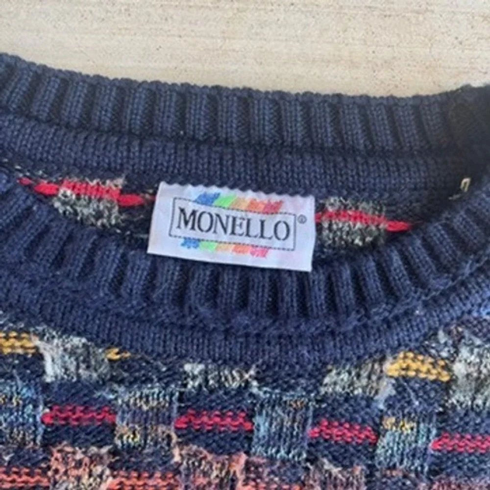 Vintage Monello Sweater Mens L Multicolor Abstract Knit Pullover Retro 90s
